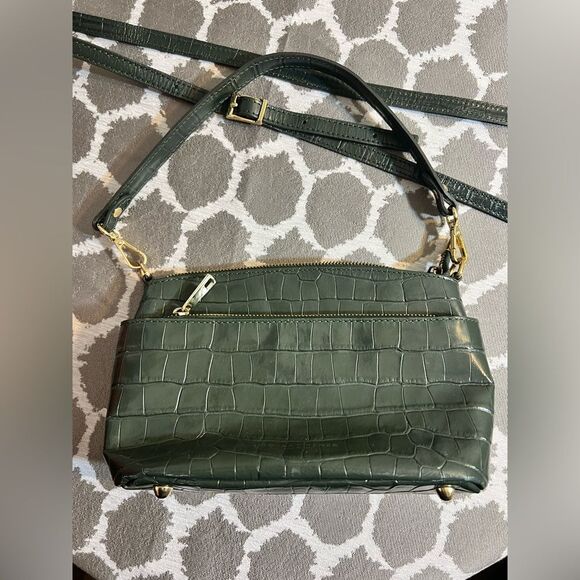 Green Croc-Embossed shoulder/ crossbody Made in Italy Divina Firenze Women's Bag - Picture 12 of 16